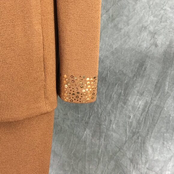 BEAUTUFUL st john evening knit brown embellished skirt suit 16 - Picture 6 of 10